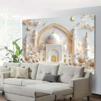 1pc Ramadan Mosque Polyester Backdrop, 3D Islamic Design Banner for Wedding, Birthday, Graduation, General Celebrations, Easy Hang, No Electricity Needed, Ideal for Outdoor BBQs & Pool Parties