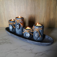 Rustic Wooden Candle Holder Set - Polished Finish