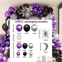 Purple & Black Metal Balloon Arch Kit, Silver Sequin & Latex Balloons - 154pcs
