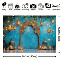 1pc Elegant Blue Moroccan Nights Backdrop - Durable Polyester with Intricate Middle Eastern Design, Ideal for Weddings, Travel & Events - Featuring Lanterns, Candles & Festive Decor