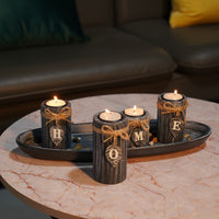Rustic Wooden Candle Holder Set - Polished Finish