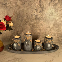 Rustic Wooden Candle Holder Set - Polished Finish