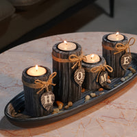 Rustic Wooden Candle Holder Set - Polished Finish