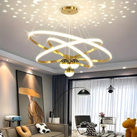 1pc Modern Multi-Ring LED Starry Sky Ceiling Pendant Light, Dimmable Acrylic Lamp with Switch Control, Semi-Flush Mount, Hardwired 110V-240V, Includes Installation Hardware - Luxurious Chandelier for Living Room, Dining, Bedr