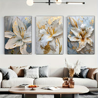 Scandinavian Floral Wall Art Set - Modern Abstract Canvas Prints - 3pcs