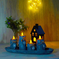 Rustic Wooden Candle Holder Set - Polished Finish