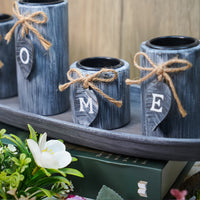 Rustic Wooden Candle Holder Set - Polished Finish