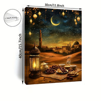 Canvas Art with a Wooden Frame, Showcasing a Digital Illustration of Ramadan