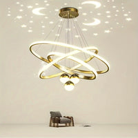 1pc Modern Multi-Ring LED Starry Sky Ceiling Pendant Light, Dimmable Acrylic Lamp with Switch Control, Semi-Flush Mount, Hardwired 110V-240V, Includes Installation Hardware - Luxurious Chandelier for Living Room, Dining, Bedr