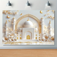 1pc Ramadan Mosque Polyester Backdrop, 3D Islamic Design Banner for Wedding, Birthday, Graduation, General Celebrations, Easy Hang, No Electricity Needed, Ideal for Outdoor BBQs & Pool Parties