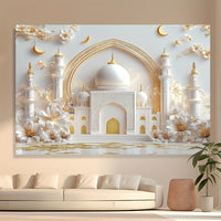 1pc Ramadan Mosque Polyester Backdrop, 3D Islamic Design Banner for Wedding, Birthday, Graduation, General Celebrations, Easy Hang, No Electricity Needed, Ideal for Outdoor BBQs & Pool Parties
