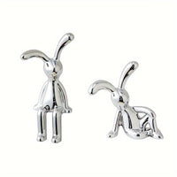 Set Of 2 Nordic Style Creative Rabbit Ornaments, Silver-Plated Rabbit Statue Desktop Decoration, Creative Desktop Craft, A Gift For A Friend