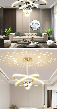 1pc Modern Multi-Ring LED Starry Sky Ceiling Pendant Light, Dimmable Acrylic Lamp with Switch Control, Semi-Flush Mount, Hardwired 110V-240V, Includes Installation Hardware - Luxurious Chandelier for Living Room, Dining, Bedr
