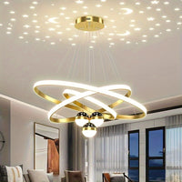1pc Modern Multi-Ring LED Starry Sky Ceiling Pendant Light, Dimmable Acrylic Lamp with Switch Control, Semi-Flush Mount, Hardwired 110V-240V, Includes Installation Hardware - Luxurious Chandelier for Living Room, Dining, Bedr