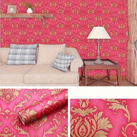 Self-Adhesive Wallpaper, Red Base With Golden Floral Pattern