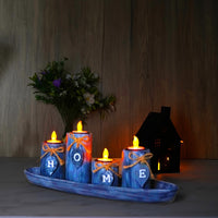 Rustic Wooden Candle Holder Set - Polished Finish