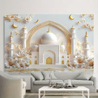 1pc Ramadan Mosque Polyester Backdrop, 3D Islamic Design Banner for Wedding, Birthday, Graduation, General Celebrations, Easy Hang, No Electricity Needed, Ideal for Outdoor BBQs & Pool Parties