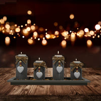Rustic Wooden Candle Holder Set - Polished Finish