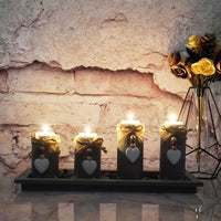 Rustic Wooden Candle Holder Set - Polished Finish