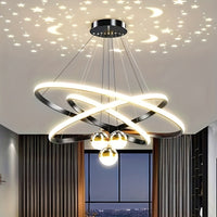 1pc Modern Multi-Ring LED Starry Sky Ceiling Pendant Light, Dimmable Acrylic Lamp with Switch Control, Semi-Flush Mount, Hardwired 110V-240V, Includes Installation Hardware - Luxurious Chandelier for Living Room, Dining, Bedr