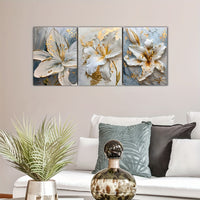 Scandinavian Floral Wall Art Set - Modern Abstract Canvas Prints - 3pcs