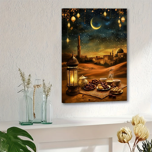 Canvas Art with a Wooden Frame, Showcasing a Digital Illustration of Ramadan