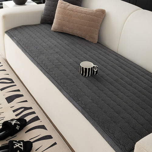 1pc Contemporary Thick Suede Sofa Pad, Machine Washable, Pet Friendly, Polyester 100%, Short Plush, Quilted Design, No Printing, Compatible with Armchair, Loveseat, 3-Seater, 4-Seater, Sectional Sofas, 250-300 g/㎡ - Ideal f
